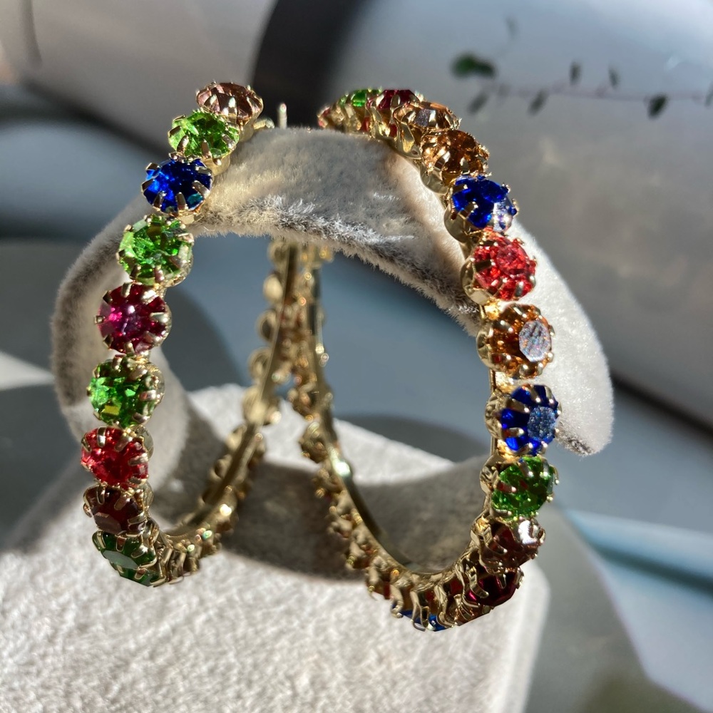 🌟 Big Colorful Hoop Crystals Earrings